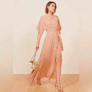 REFORMATION Sz L Blush Winslow Dolman Kimono Sleeve Crepe Wrap Maxi Dress NEW